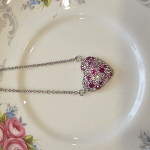 Elegant Silver and Pink Heart Necklace